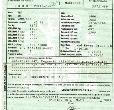 Scrapping Vehicle mg mg zr 115 d of the year 2003 powered 20t2n