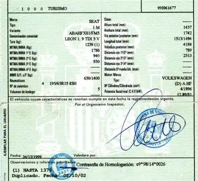 Veicolo di demolizione seat leon (1m1) 1.9 tdi dell'anno 1999 alimentato ahf