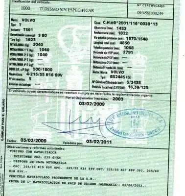 Scrapping Vehicle volvo s80 berlina 2.4 (125kw) of the year 2003 powered b5244s