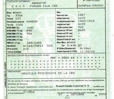 Утилизация автомобиля renault kangoo (f/kc0) 1.5 dci diesel 82 cv / 60 kw года 2003 питание k9kb702