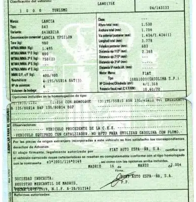 Veículo de Sucata lancia ypsilon (101) 1.4 16v oro (10.2006->) do ano 2004 alimentado 188a1000