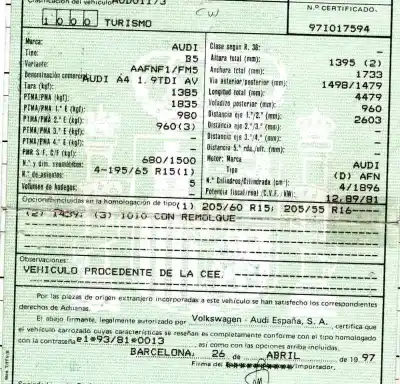 Здавання транспортного засобу audi                                               a4 avant (b5)                                                                                                                                                                                                                                              1.9 tdi quattro року 1997 потужний afn