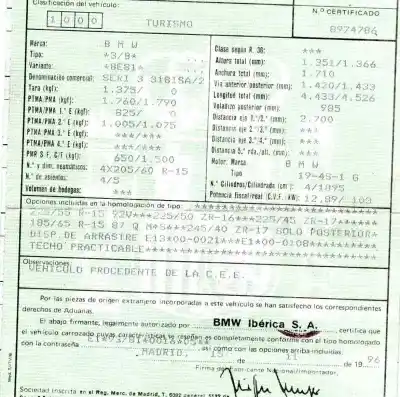 Sloopvoertuig bmw serie 3 coupe (e36) 1.9 16v cat van het jaar 1996 aangedreven 194s1