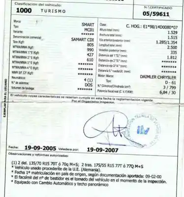 Scrapping Vehicle smart coupe cdi of the year 2000 powered d61