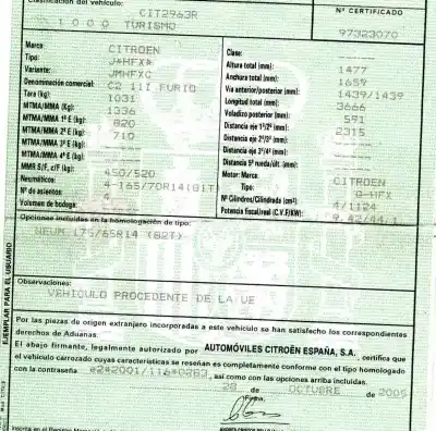 Veículo de Sucata citroen c2 furio do ano 2004 alimentado hfx
