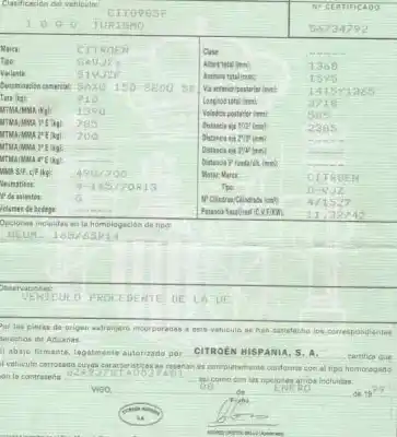 Veículo de Sucata citroen saxo 1.5 diesel do ano 1999 alimentado vjz