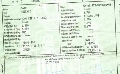 Veículo de Sucata saab 9000 / 9000 cs 2.0 cs turbo anniversary do ano 1993 alimentado b204l