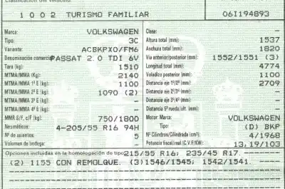 Утилизация автомобиля volkswagen passat variant (3c5) advance года 2006 питание bkp