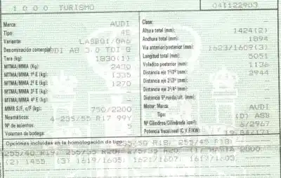 Утилизация автомобиля audi                                               a8 d3 (4e2, 4e8)                                                                                                                                                                                                                                           3.0 tdi quattro года 2004 питание asb