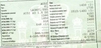 Veículo de Sucata audi a3 (8l) 1.8 ambiente do ano 1999 alimentado agn