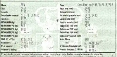 Scrapping Vehicle bmw serie 3 compact (e46) 1.8 16v of the year 2004 powered n42b18a