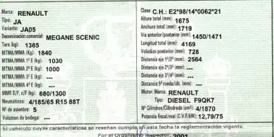 Утилизация автомобиля renault scenic (ja..) 1.9 dci authentique года 2001 питание f9q k7
