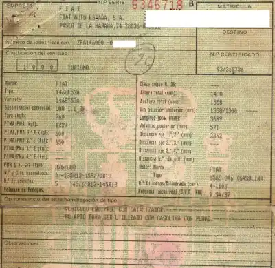 Здавання транспортного засобу fiat uno (146) 1.1 i.e. s / primavera року 1993 потужний 146a4044