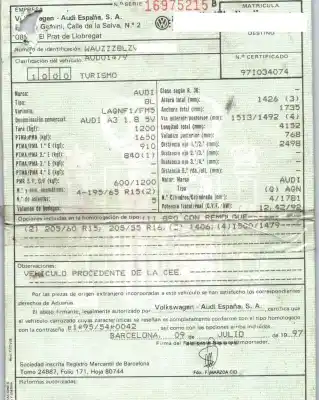 Утилизация автомобиля audi a3 (8l) 1.8 ambiente года 1997 питание agn