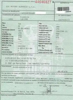 Scrapping Vehicle kia cee´d 1.6 crdi cat of the year 2009 powered d4fb