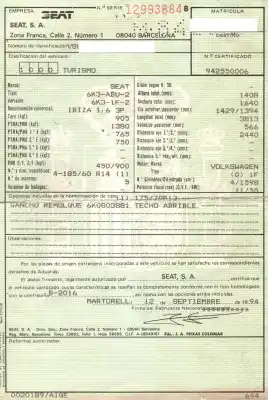 Утилизация автомобиля seat ibiza (6k) 1.6 года 1994 питание 1f