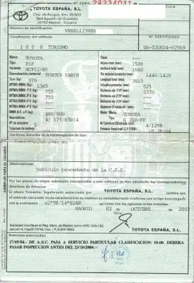 Scrapping Vehicle toyota yaris (ncp1/nlp1/scp1) 1.3 expo of the year 2002 powered 2szfe