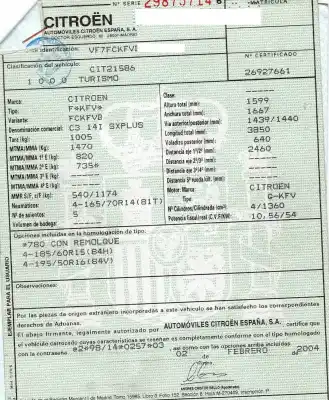Scrapping Vehicle citroen c3 1.4 of the year 2004 powered kfv
