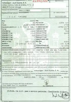 Scrapping Vehicle audi a4 berlina (b5) 1.9 tdi of the year 2000 powered ajm