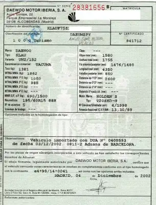 Утилизация автомобиля daewoo tacuma 2.0 cat года 2002 питание t20sed
