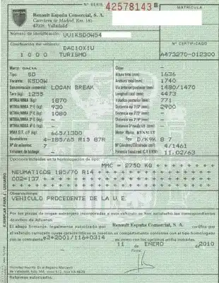 Утилизация автомобиля dacia logan mcv (ks_) 1.5 dci (ks0w) года 2010 питание k9k8796