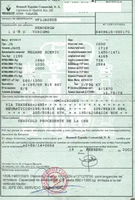 Здавання транспортного засобу renault   року 2002 потужний d/f9q k7