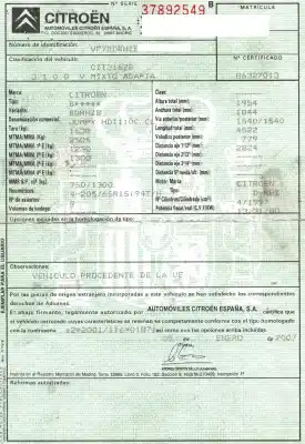 Утилизация автомобиля citroen jumpy 2.0 hdi sx familiar (5/6 asientos) года 2007 питание d-rhz