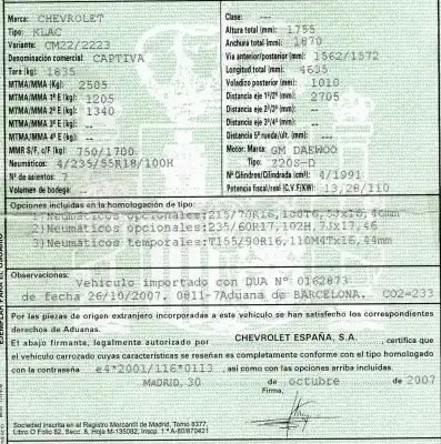 Scrapping Vehicle chevrolet captiva (c100, c140) 2.0 d of the year 2007 powered z20s