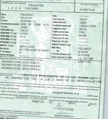 Sloopvoertuig peugeot 308 i (4a_, 4c_) 1.6 16v van het jaar 2010 aangedreven 5fw