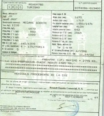 Здавання транспортного засобу renault megane i scenic (ja0) 1.6 року 1997 потужний k7m