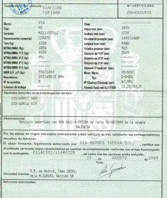 Scrapping Vehicle kia cerato 2.0 lx crdi familiar of the year 2004 powered d4ea