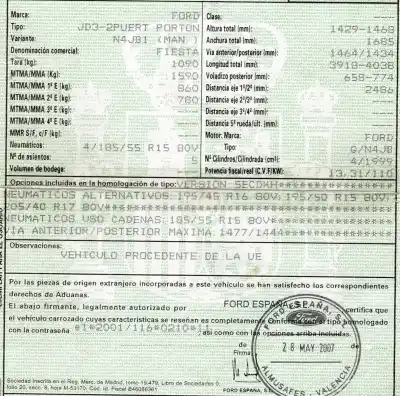 Véhicule à la ferraille ford fiesta (cbk) 2.0 cat de l'année 2007 alimenté n4jb