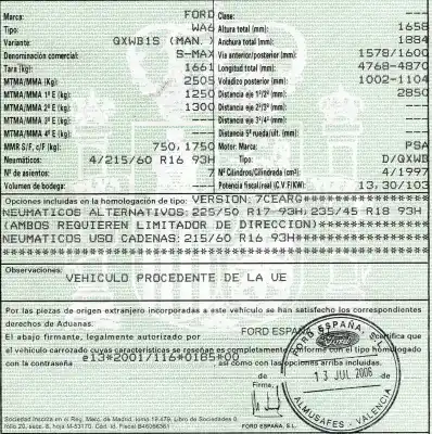 Veículo de Sucata ford s-max (ca1) 2.0 tdci cat do ano 2007 alimentado qxwb