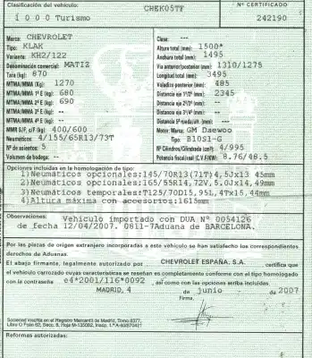 Vehicul casat chevrolet matiz 1.0 cat al anului 2007 alimentat b10s1