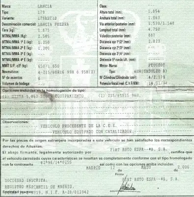 Здавання транспортного засобу lancia phedra (180) 2.2 jtd cat року 2006 потужний 4hw