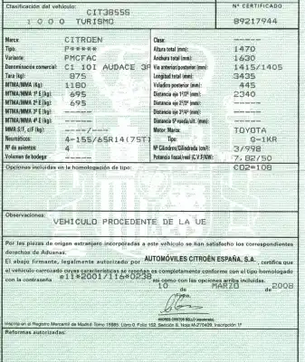 Veículo de Sucata citroen c1 1.0 cat (384f) do ano 2008 alimentado 1kr