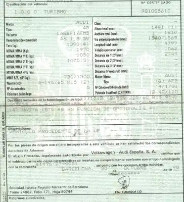 Scrapping Vehicle audi a6 berlina (4b2) 1.8 t of the year 1998 powered aeb