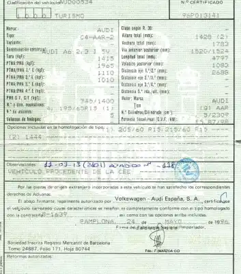 Sloopvoertuig audi a6 berlina (c4) 2.3 van het jaar 1996 aangedreven aar