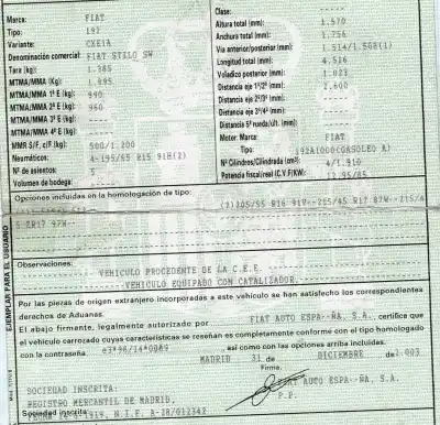 Здавання транспортного засобу fiat                                               stilo multi wagon (192 desde modelo 2003)                                                                                                                                                                                                                  1.9 jtd                                                                                                                                                                                                                                                    року 2003 потужний 192a1000