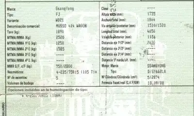 Verschrottungsfahrzeug ssangyong musso 2.9 tdi grand lux des jahres 2001 angetrieben sy662la