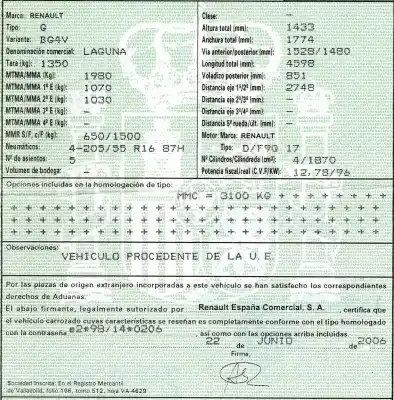 Scrapping Vehicle renault                                            laguna ii (bg0/1_)                                                                                                                                                                                                                                         1.9 dci (bg1a bg1v)                                                                                                                                                                                                                                        of the year 2006 powered f9q1758