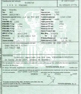 Утилизация автомобиля toyota verso (_r2_) 2.0 d-4d (aur20_) года 2009 питание 1ad