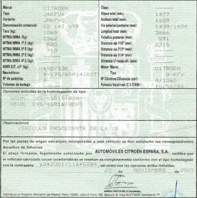 Veículo de Sucata citroen c2 (jm_) 1.4 do ano 2005 alimentado kfv