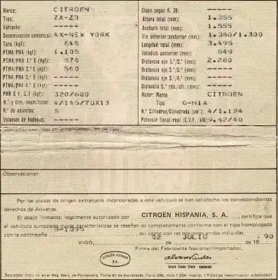 Veículo de Sucata citroen ax 1.1 do ano 1990 alimentado h1a