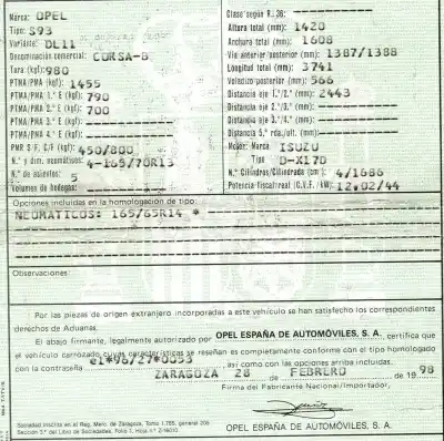 Veicolo di demolizione opel corsa b (1993->) 1.7 d dell'anno 1998 alimentato d-x17d