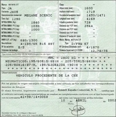 Утилизация автомобиля renault scenic (ja..) 1.9 dci authentique года 2002 питание f9qk732