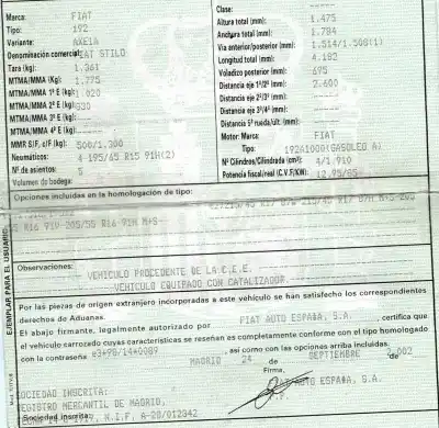 Scrapping Vehicle fiat stilo (192) 1.9 jtd cat of the year 2002 powered 192a1000