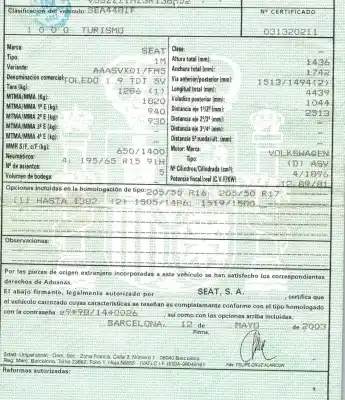 Scrapping Vehicle seat toledo ii (1m2) 1.9 tdi of the year 2003 powered asv