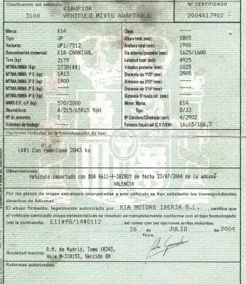 Scrapping Vehicle kia carnival ii (gq) 2.9 crdi of the year 2004 powered j3