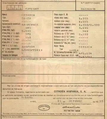 Scrapping Vehicle citroen ax 1.1 of the year 1990 powered h1a